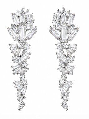 Dramatic Silver-Tone Chandelier Earrings